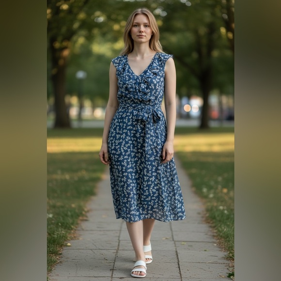 Lauren Ralph Lauren Blue Floral Midi Dress
